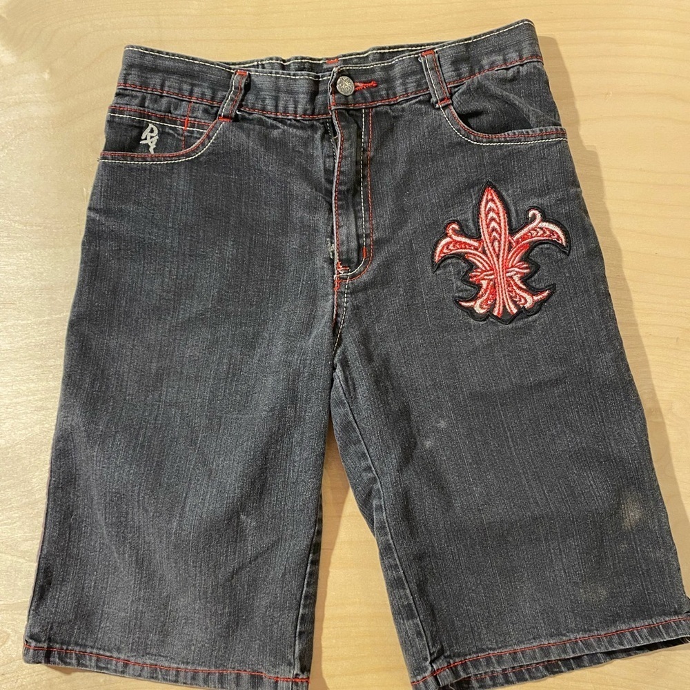 Red Ape Stylish Black Denim Shorts with Red Embroidery 16 (ER)
